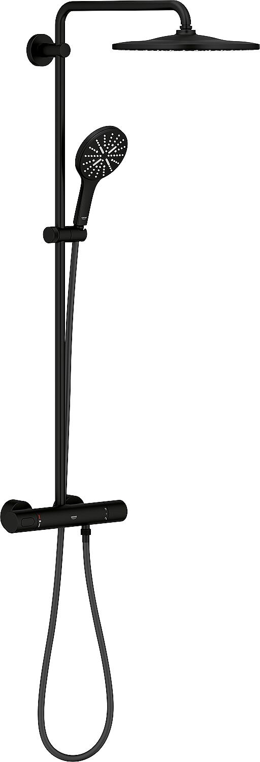 Grohe Rainshower Smartactive 310 shower system with thermostatic mixer, phantom black
