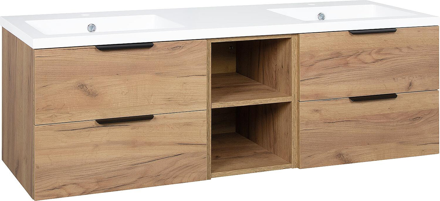 Chauffe-eau WTU + Mineral en fonte LOSSA 4 tiroirs + 2 étagères ouvertes anthracite mat largeur 1550 mm