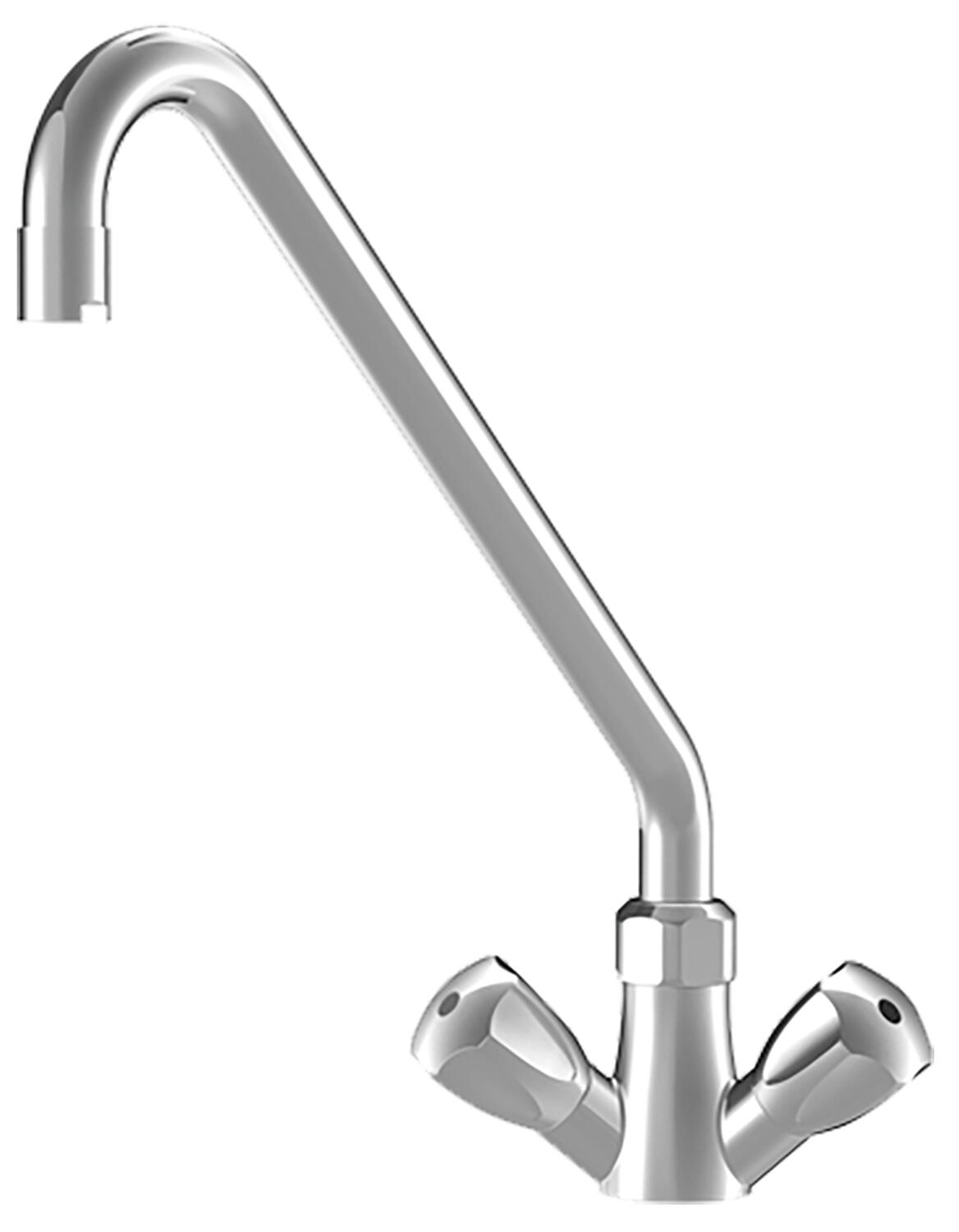 Mitigeur d'évier professionnel KWC Gastro à deux poignées, bec pivotant, saillie de 300 mm, chromé