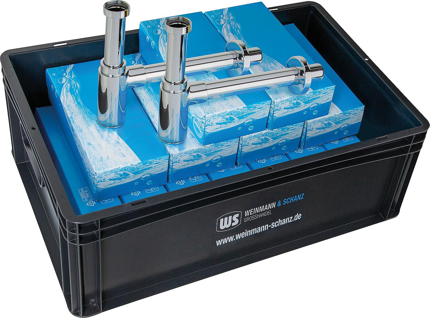 Design-Siphon, Messing verchromt, Vorteilspaket, DN32 (1 1/4"), 32x x250 mm inkl. WS-Box