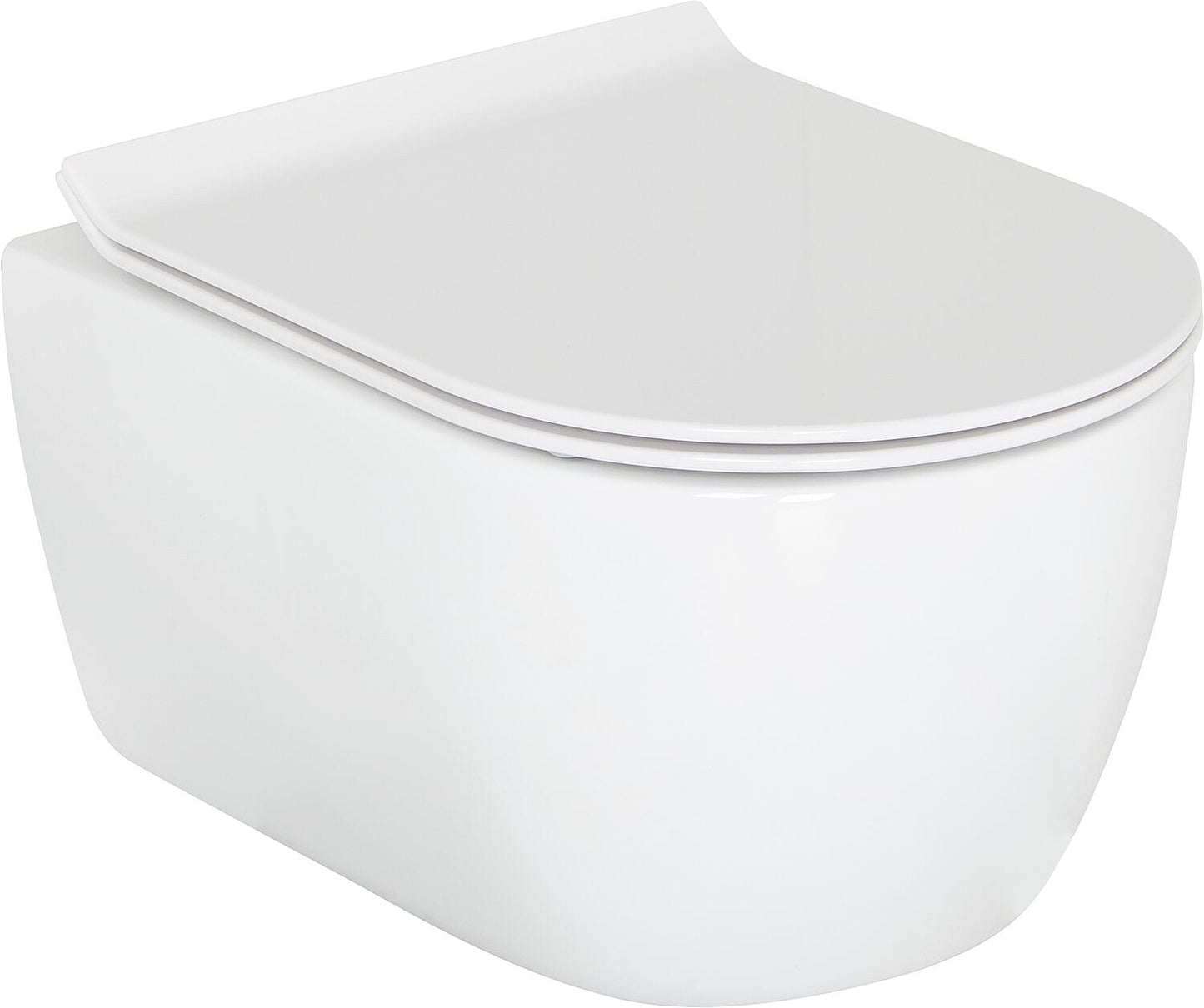 Ensemble combiné : WC suspendu Aksai, à chasse d'eau profonde et sans bride, et abattant de WC Aksai Sandwich à fermeture ralentie.