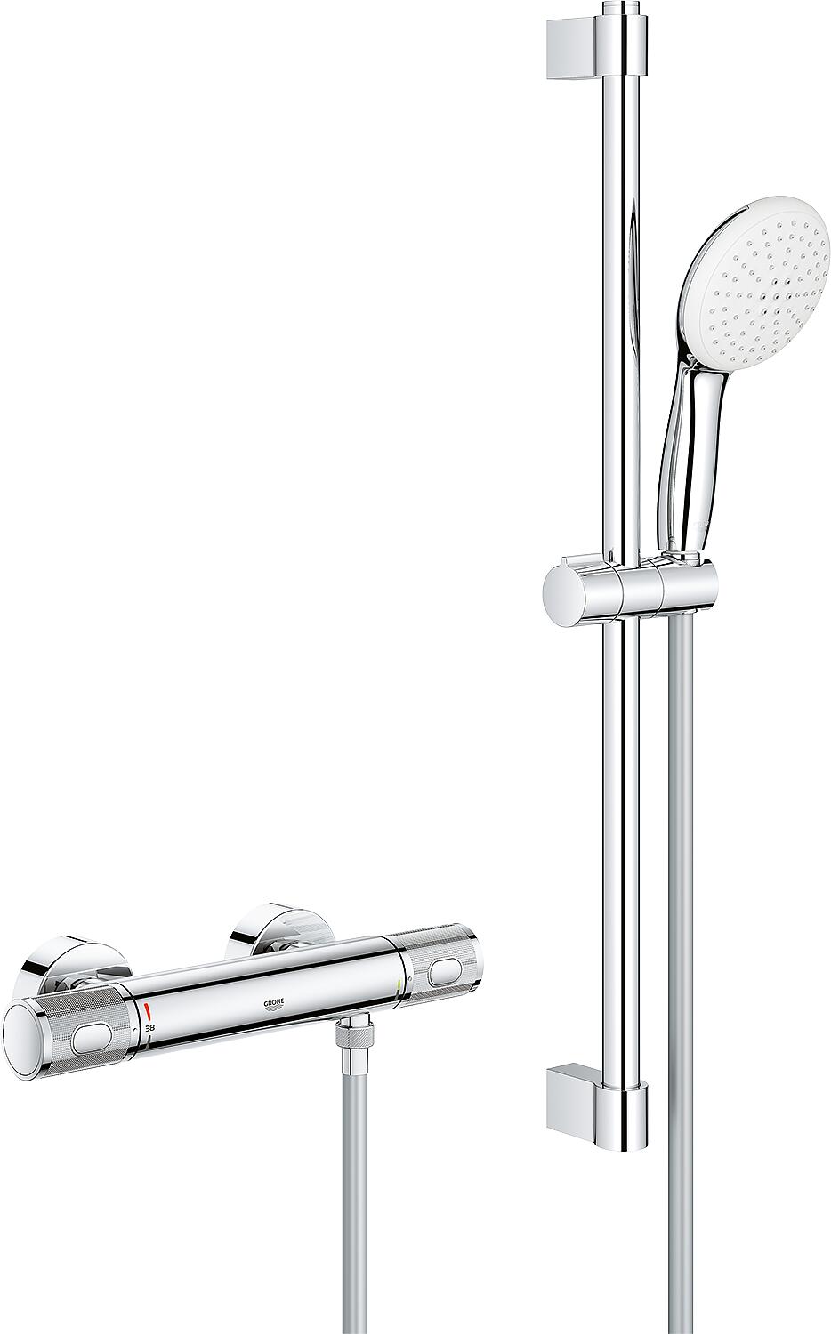 Grohe Grohtherm 1000 Performance shower thermostat set, 900 mm shower rail, 110 mm hand shower and chrome shower hose