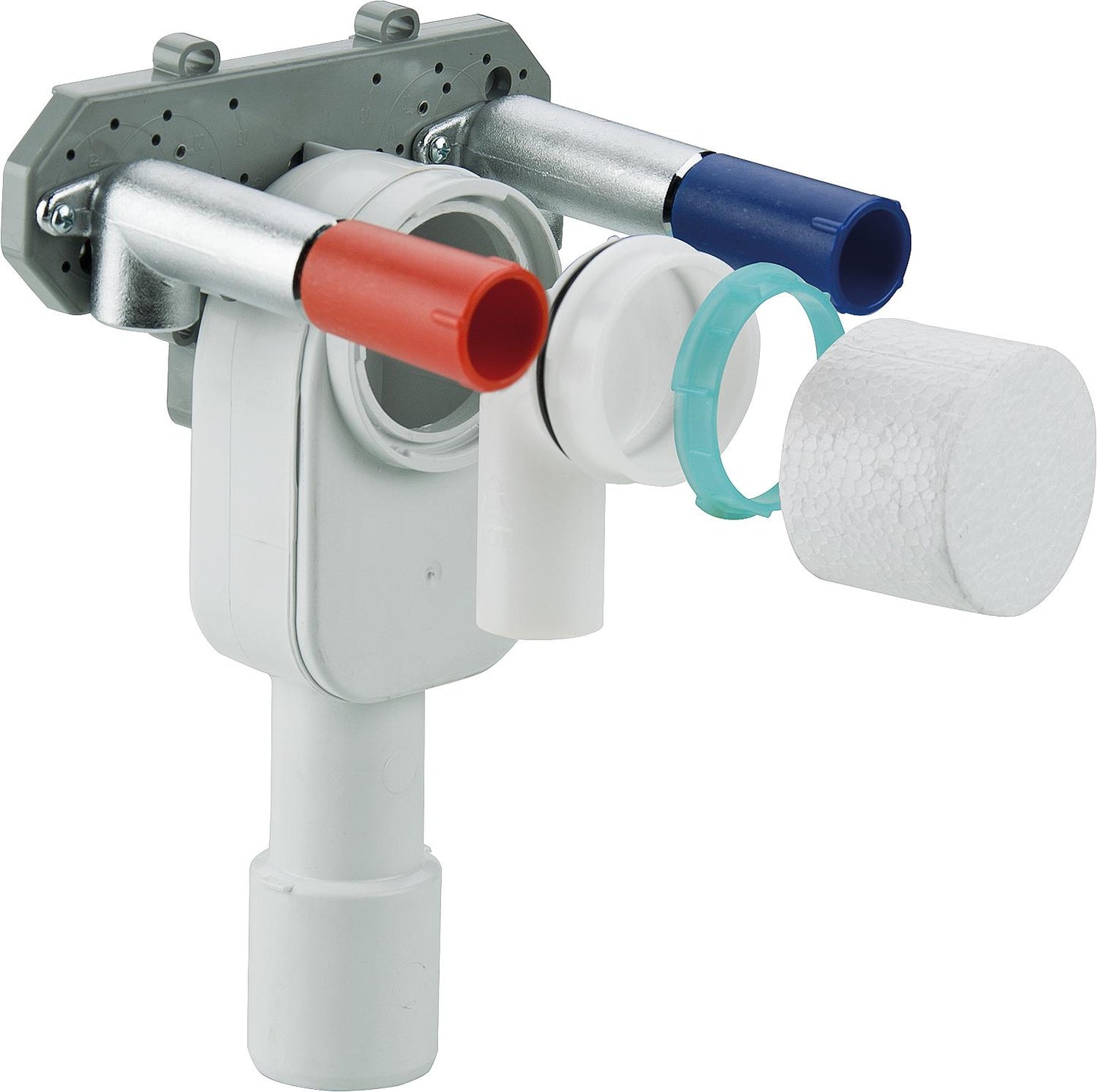 Siphon mural gain de place pour lavabo Escundido PP, avec raccords en laiton 1/2" pour robinets d'angle