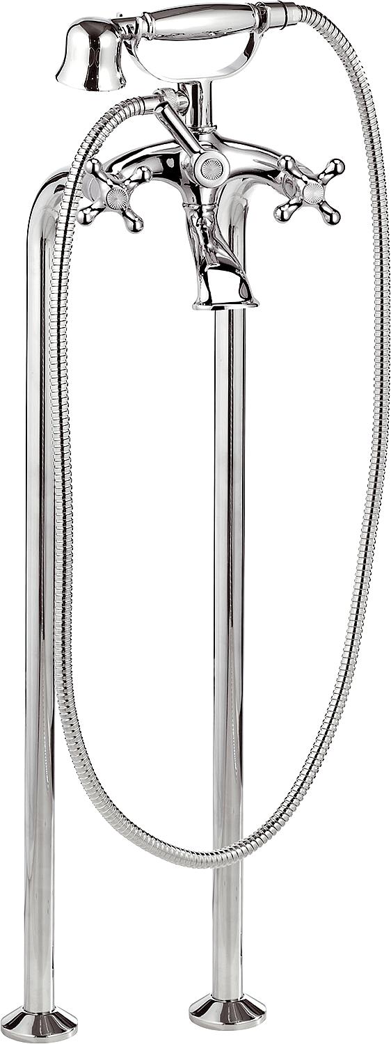 2-handle floor-standing retro bath mixer set with hand shower, 125 mm projection, chrome