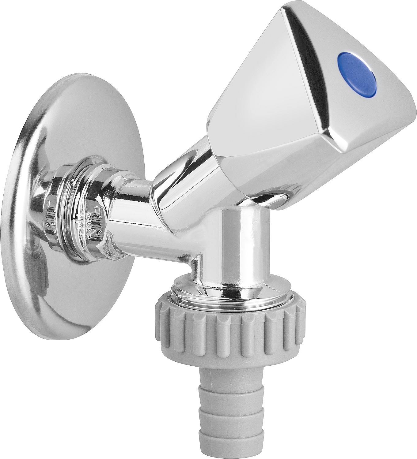 Appliance angle seat valve 1/2" x 3/4", with backflow preventer, chrome-plated