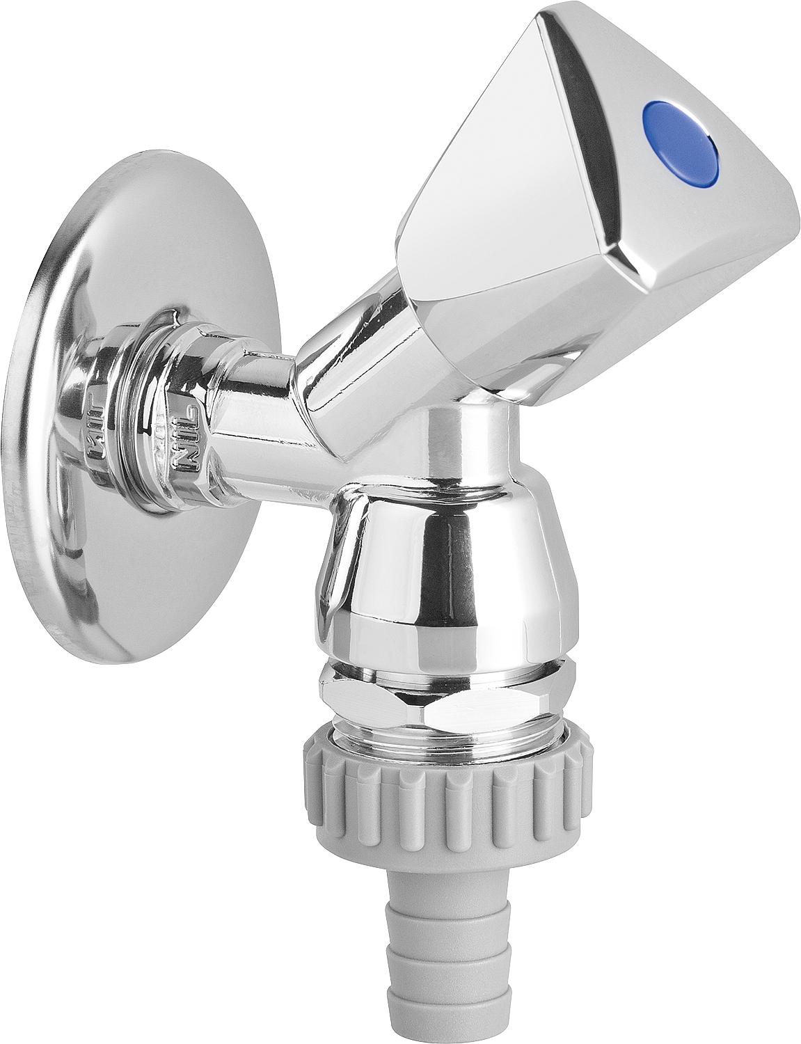 Appliance angle seat valve 1/2" x 3/4", with backflow preventer, pipe aerator, chrome-plated