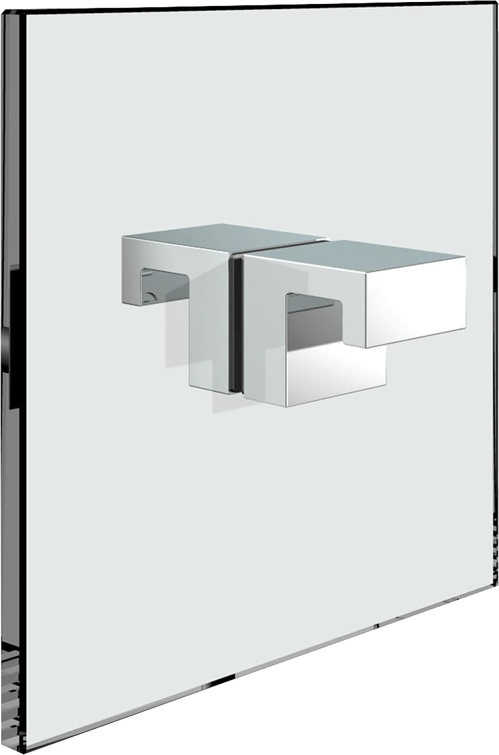 Glass door knob, square, double-sided, polished chrome, glass bore 14mm, thickness 6-10mm