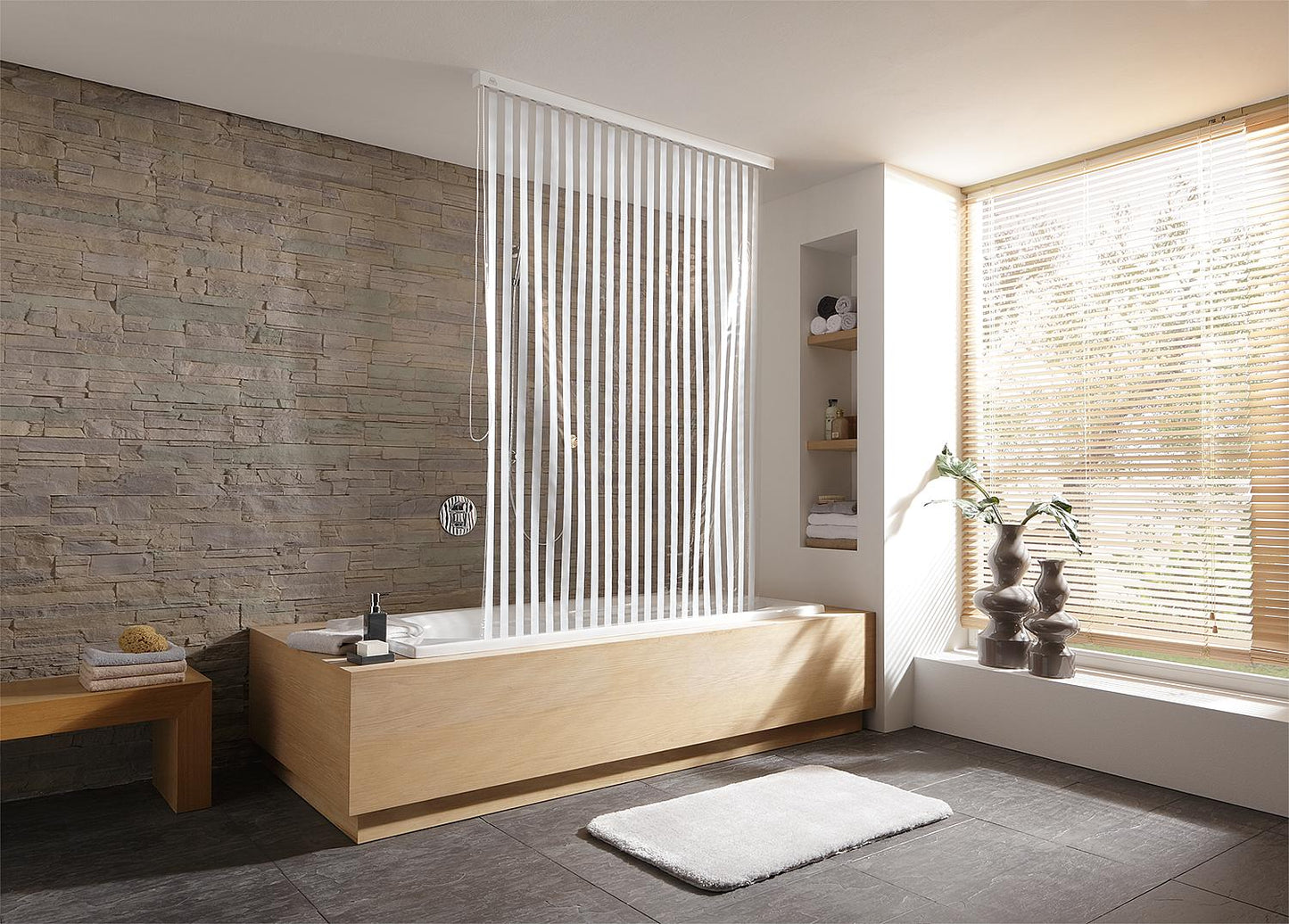 Designer shower roller blind for empty cassette EMAGA, white, 1280x2400 mm, 100% vinyl