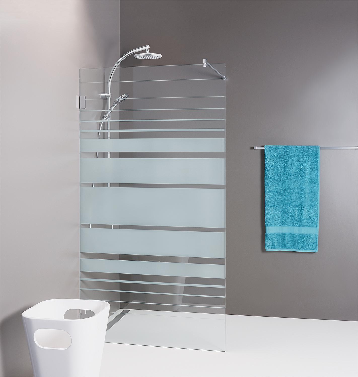 Walk-In Glasduschwand Edyla mit Wandbeschlägen + Stabi.-Stange rund 680x2000x8 mm Siebdruck ESG mit ETC