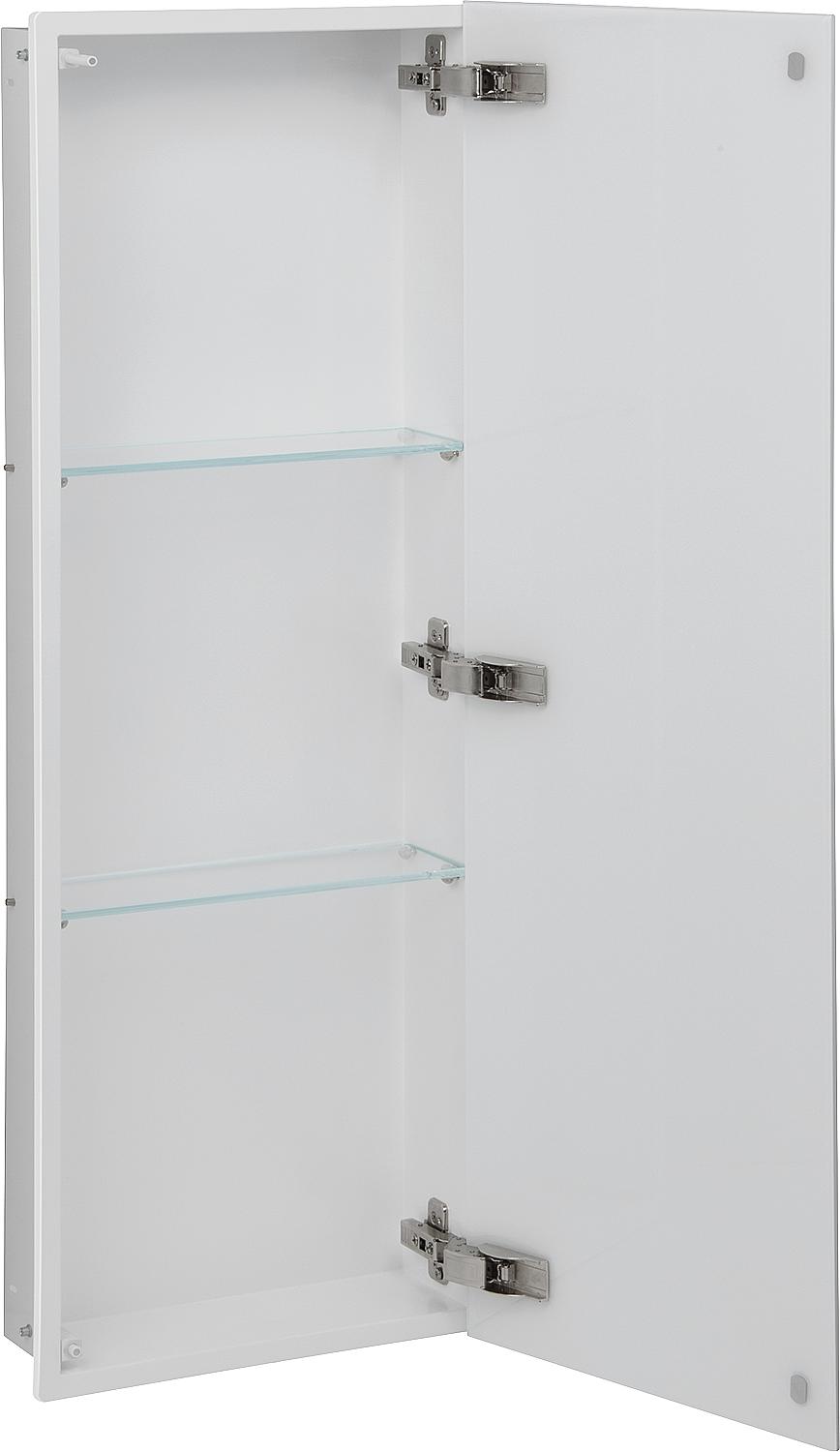 Wall container with 1 white glass door, 3 compartments, WxHxD: 325x925x150 mm