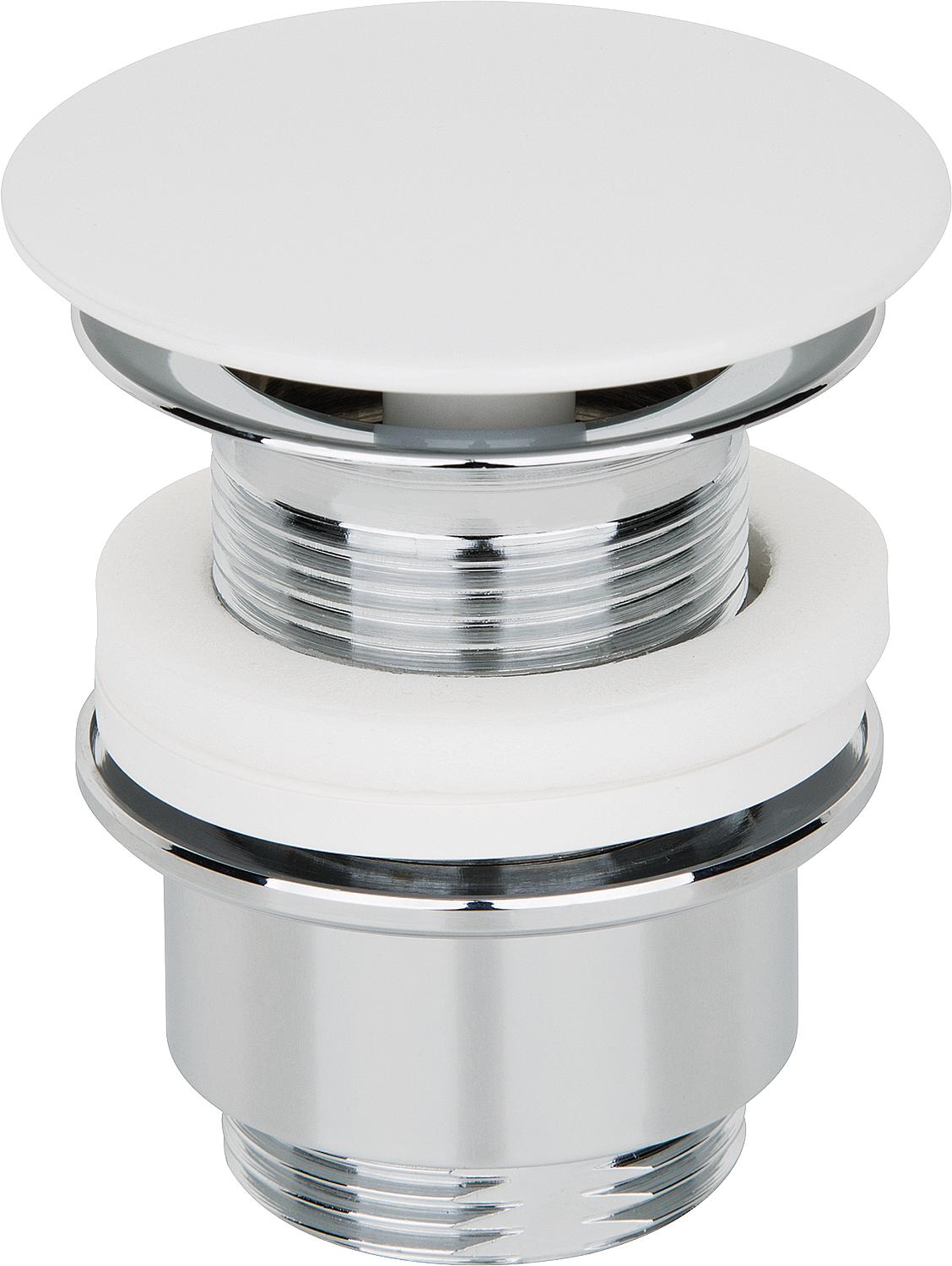 Valve à tige en laiton chromé, DN32 (1 1/4"), avec plaque de recouvrement fixe laquée blanche, 30-45 mm
