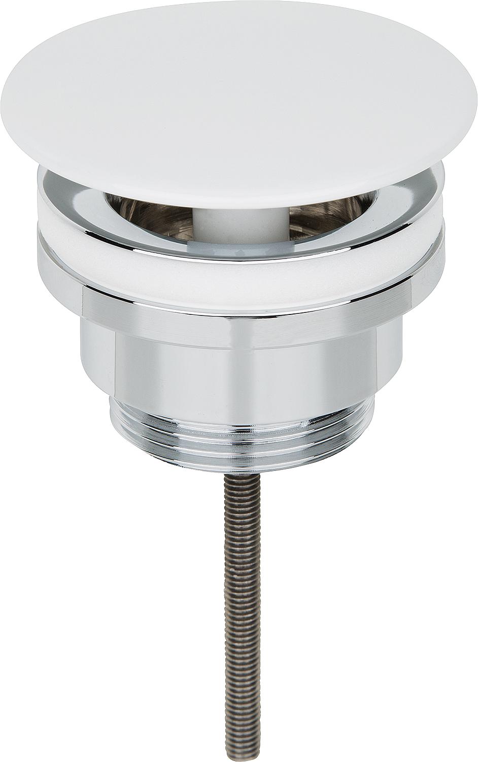 Valve à tige en laiton chromé, DN32 (1 1/4"), avec plaque de recouvrement fixe laquée blanche, L : 0-70 mm