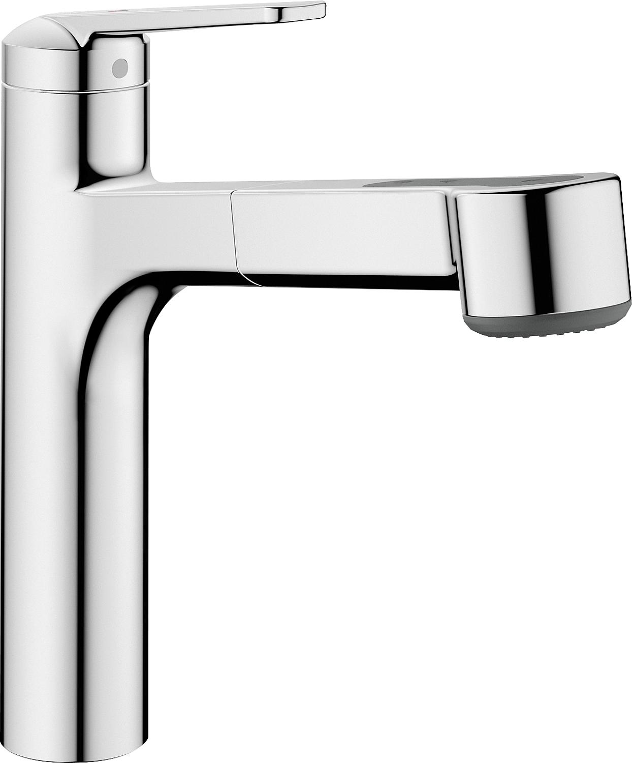 KWC Domo kitchen mixer tap with pull-out spray head, 225 mm projection, chrome