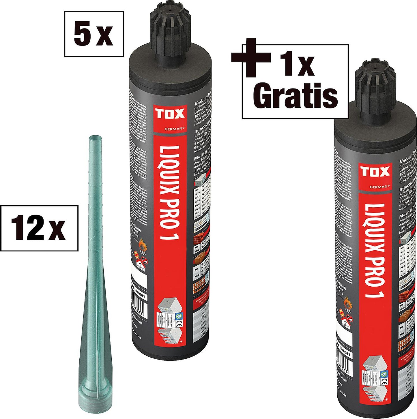 Kit de mortier composite Tox comprenant 5 x 94 008 67 + 1 x 94 008 67 gratuit