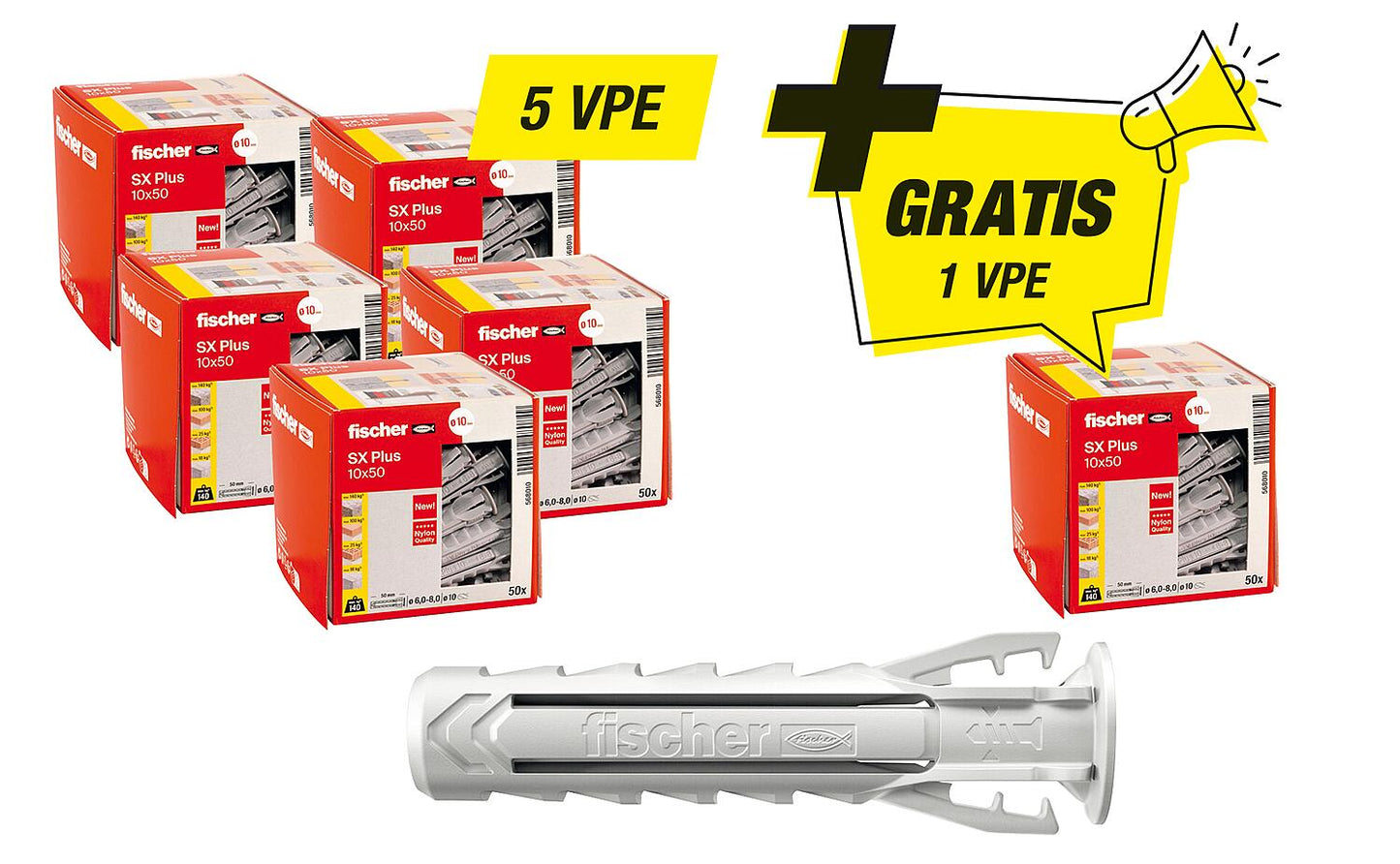 Ensemble promotionnel Fischer comprenant 5 x 94 033 03 + 1 cheville SX Plus 94 033 03 offerte