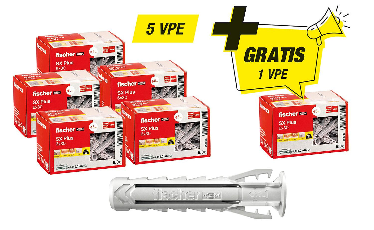 Ensemble promotionnel Fischer comprenant 5 x 94 033 01 + 1 cheville SX Plus 94 033 01 offerte