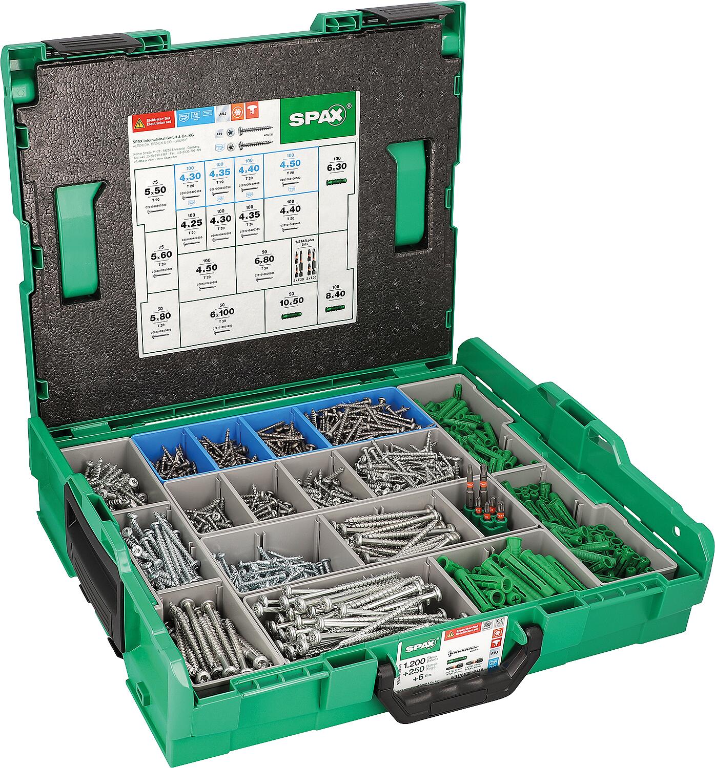 Electrical screw assortment, pan head, Wirox®, Torx® + 6 bits, full and partial thread, 1457 pieces