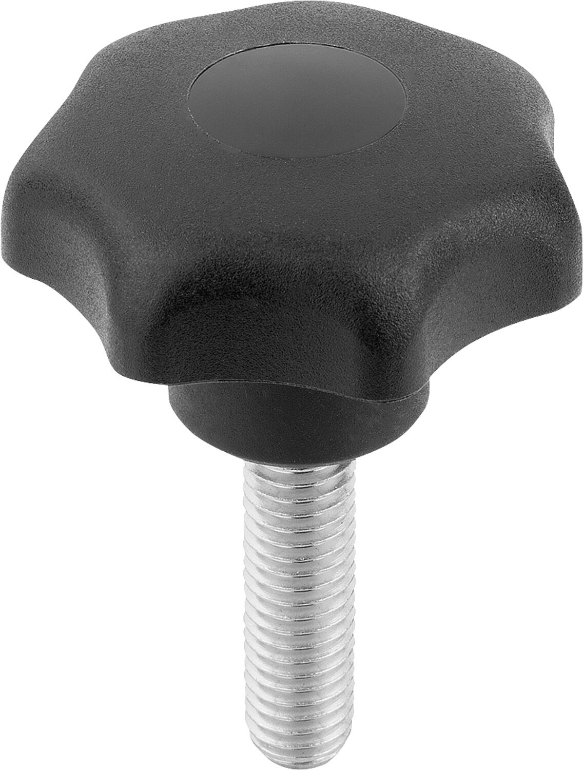 Poignée inclinable à bouton étoile avec boulon fileté, acier inoxydable, M10 x 60, forme L