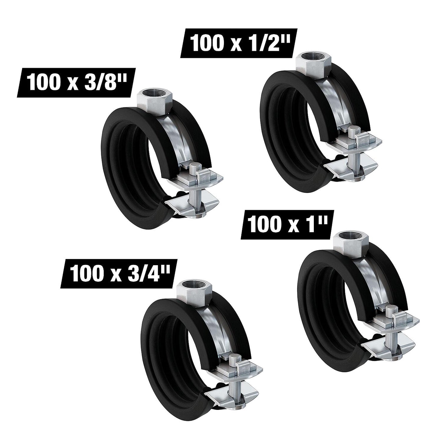 Lot économique de colliers de serrage articulés FGRS, monoblocs, M8, 3/8" à 1", 400 pièces