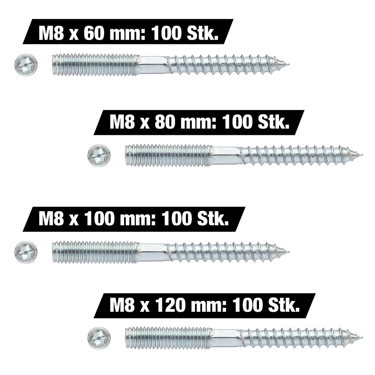 Refill set for M8 x 60-120 mm threaded rods, 400 pieces