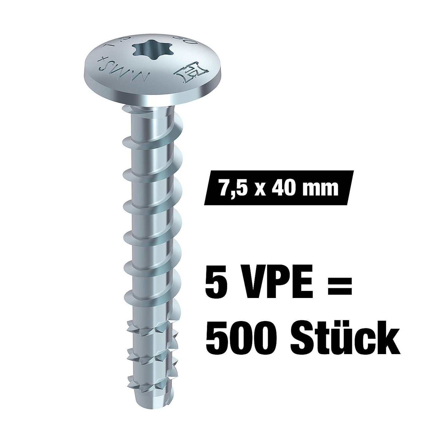 Lot économique de 500 vis à béton et maçonnerie Torx® Multi-Monti® Plus, tête ronde plate, 7,5 x 40 mm