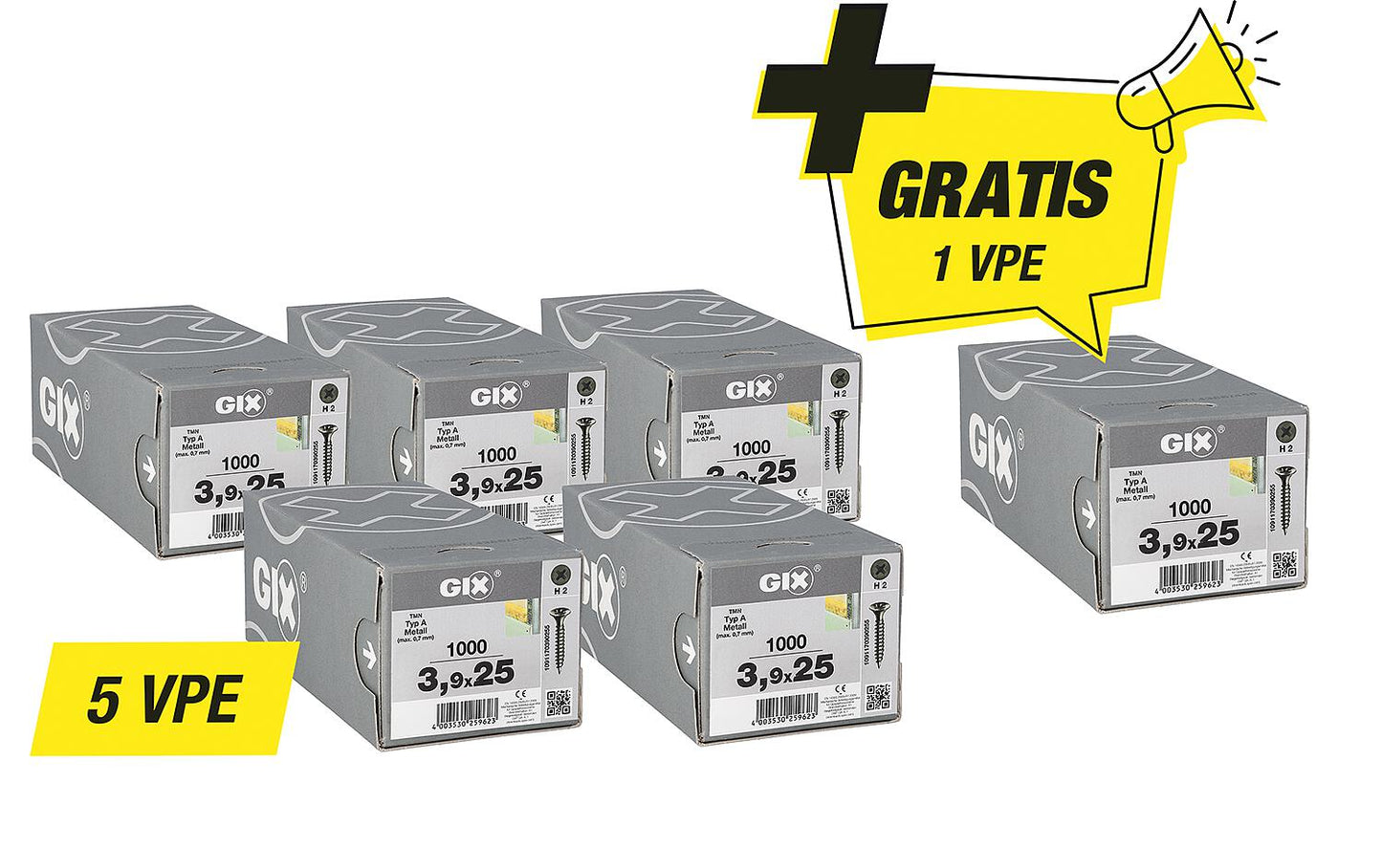 Offre spéciale sur les vis autotaraudeuses Spax GIX A : 5 vis 94 080 61 + 1 vis 94 080 61 offerte