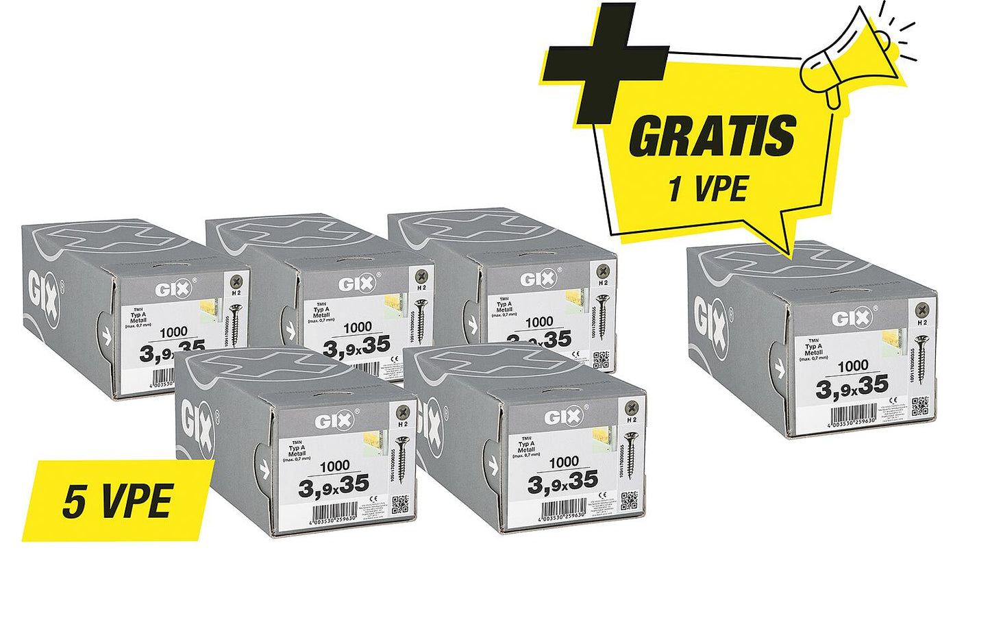 Offre spéciale sur les vis autotaraudeuses Spax GIX A : 5 vis 94 080 62 + 1 vis 94 080 62 offerte
