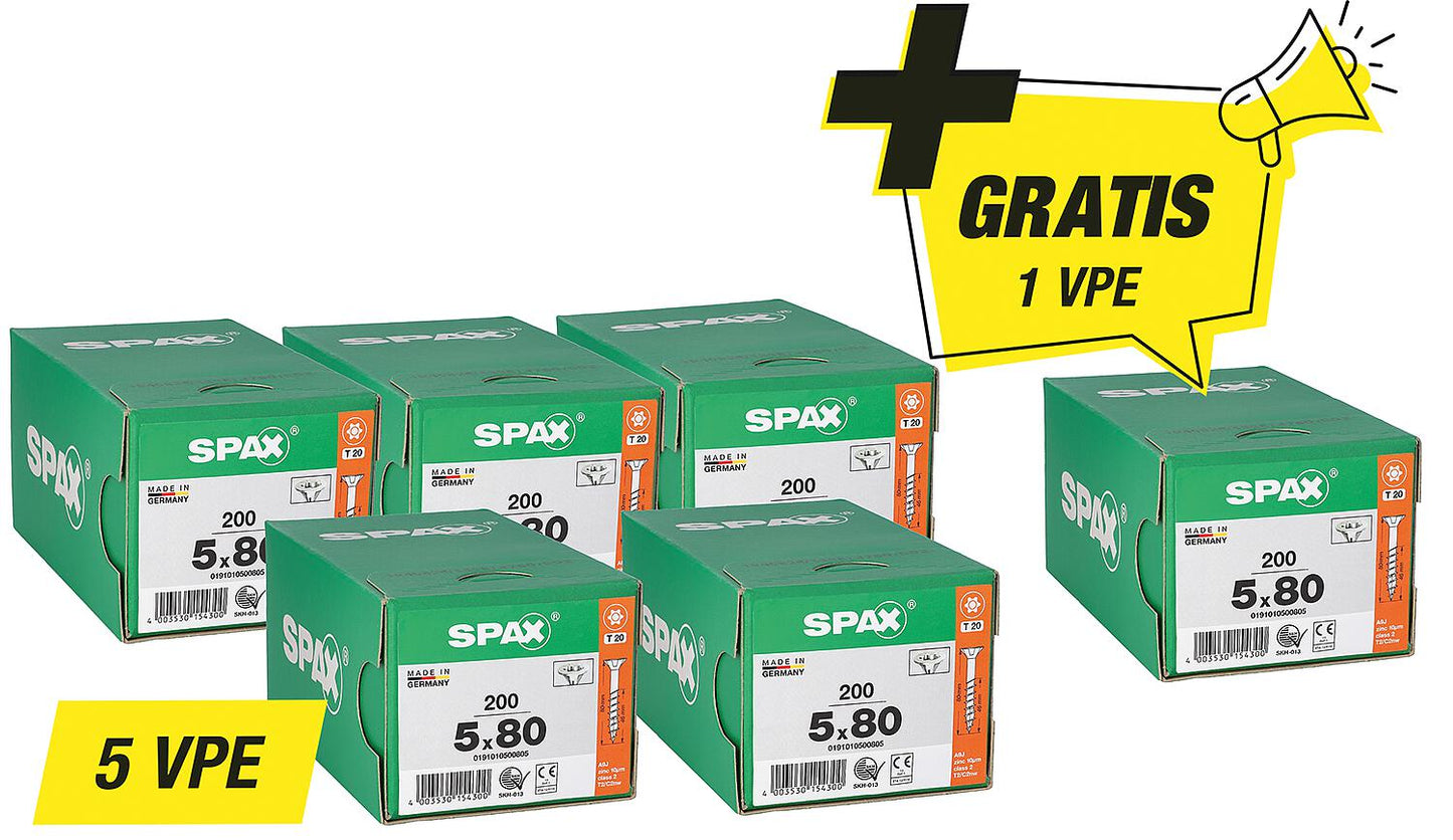 Spax countersunk screw promotional set - consisting of: 5 x 94 072 52 + 1 x 94 072 52 free