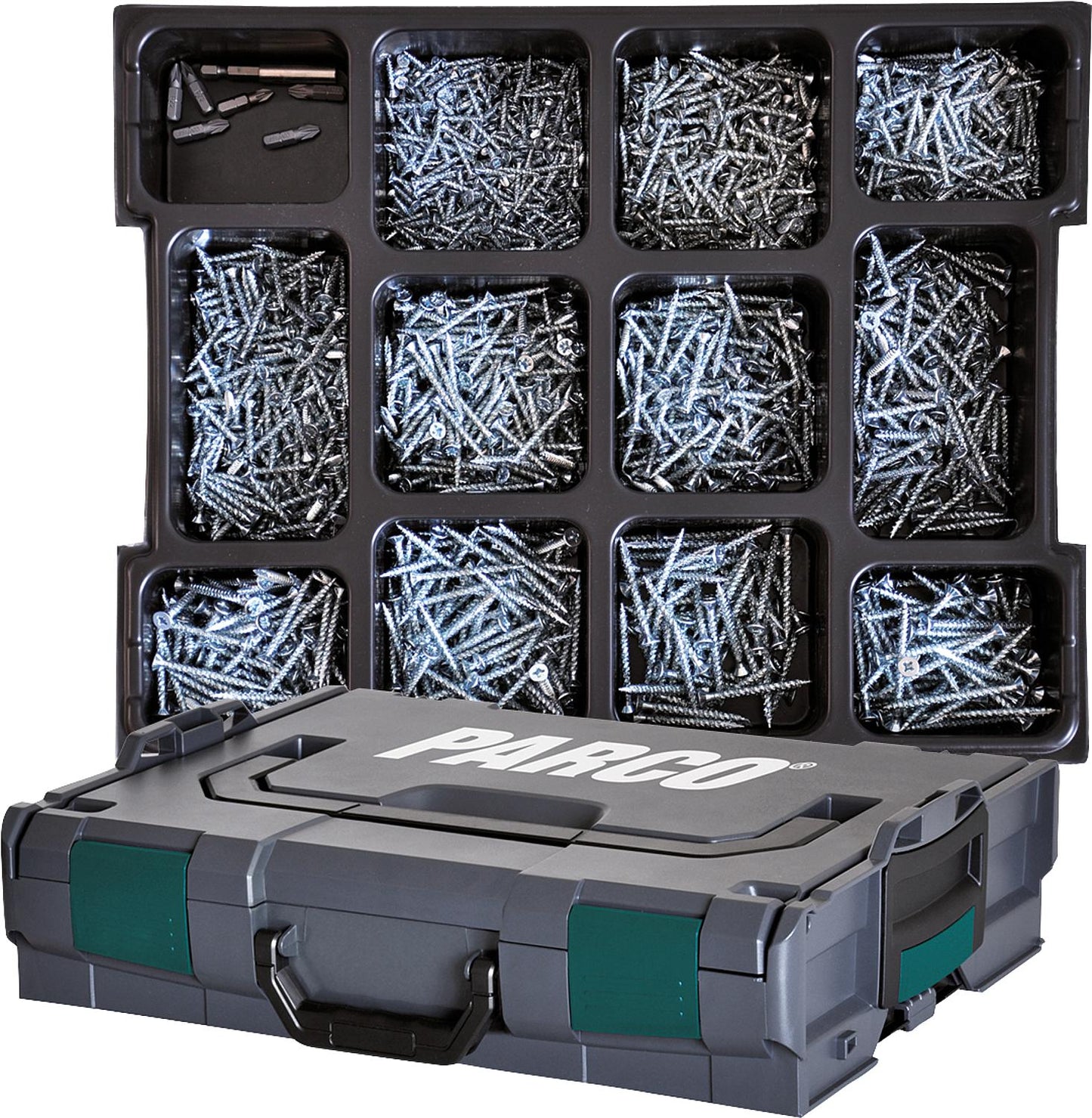 Assortiment de vis universelles MFI Jet-Fast® zinguées bleues (Silverline), TX 2750 pièces en boîte L-BOXX + 6 embouts + 1 porte-vis magnétique