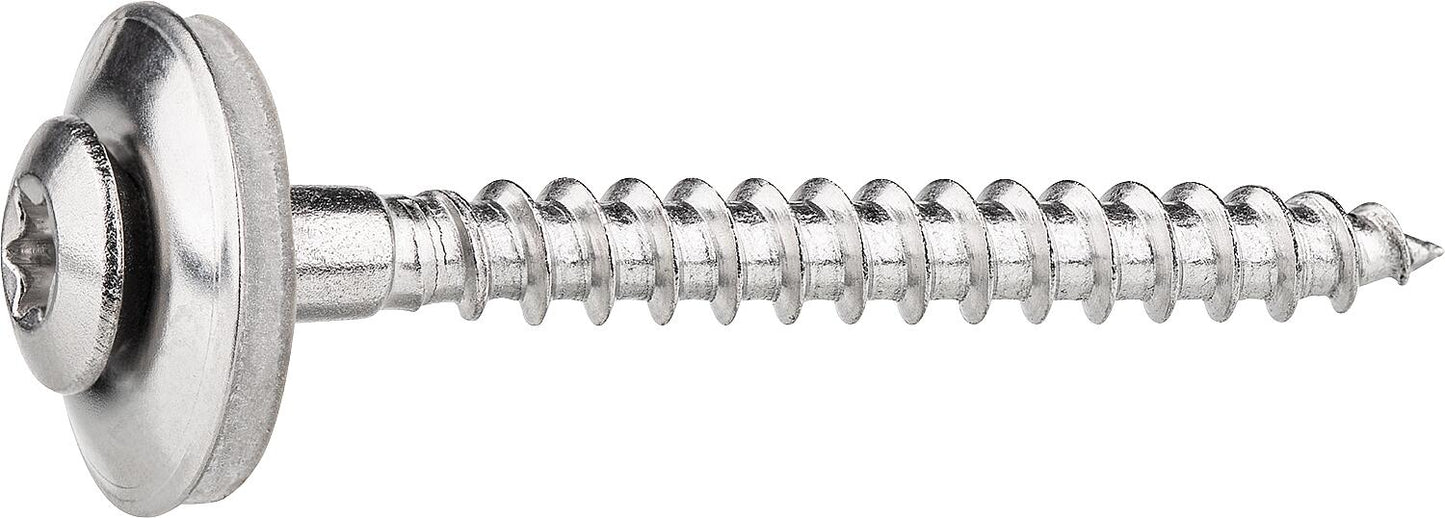 Roofing screw with EPDM sealing rubber and stainless steel rosette A2 bright 4.5x180 VPE100