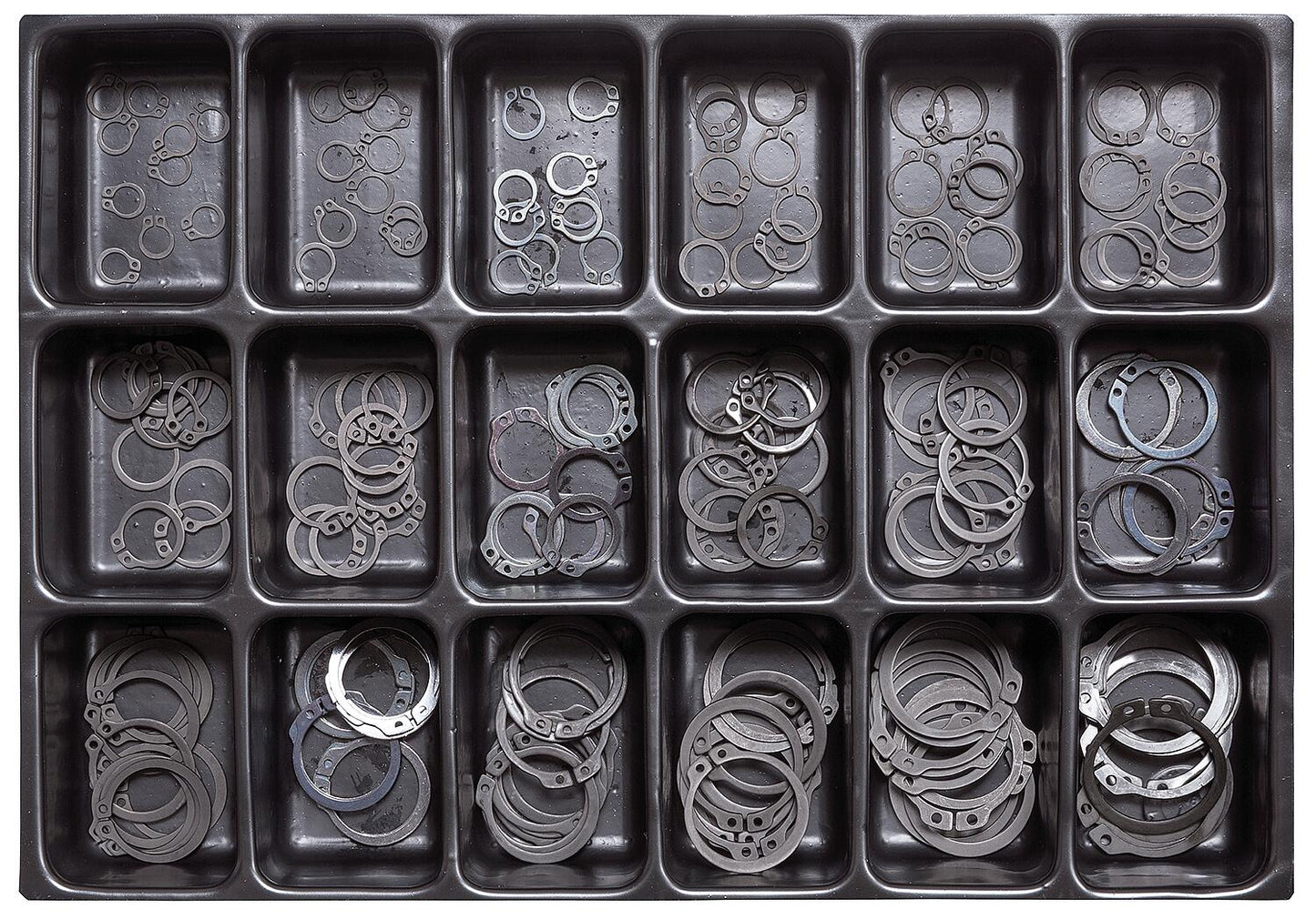 Assortiment de 180 circlips extérieurs DIN 471, lisses, en boîte métallique