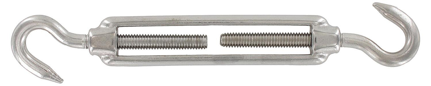 Stainless steel A4 turnbuckle with 2 hooks, M12