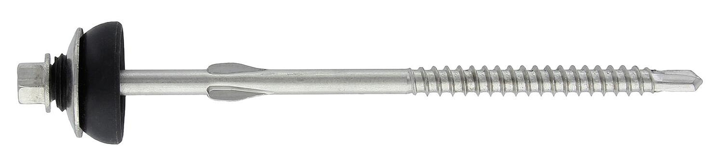 Hexagonal self-drilling screw, stainless steel A2, with spacer and seal, 22mm diameter, Ø 6.5 x 130mm, pack of 100.