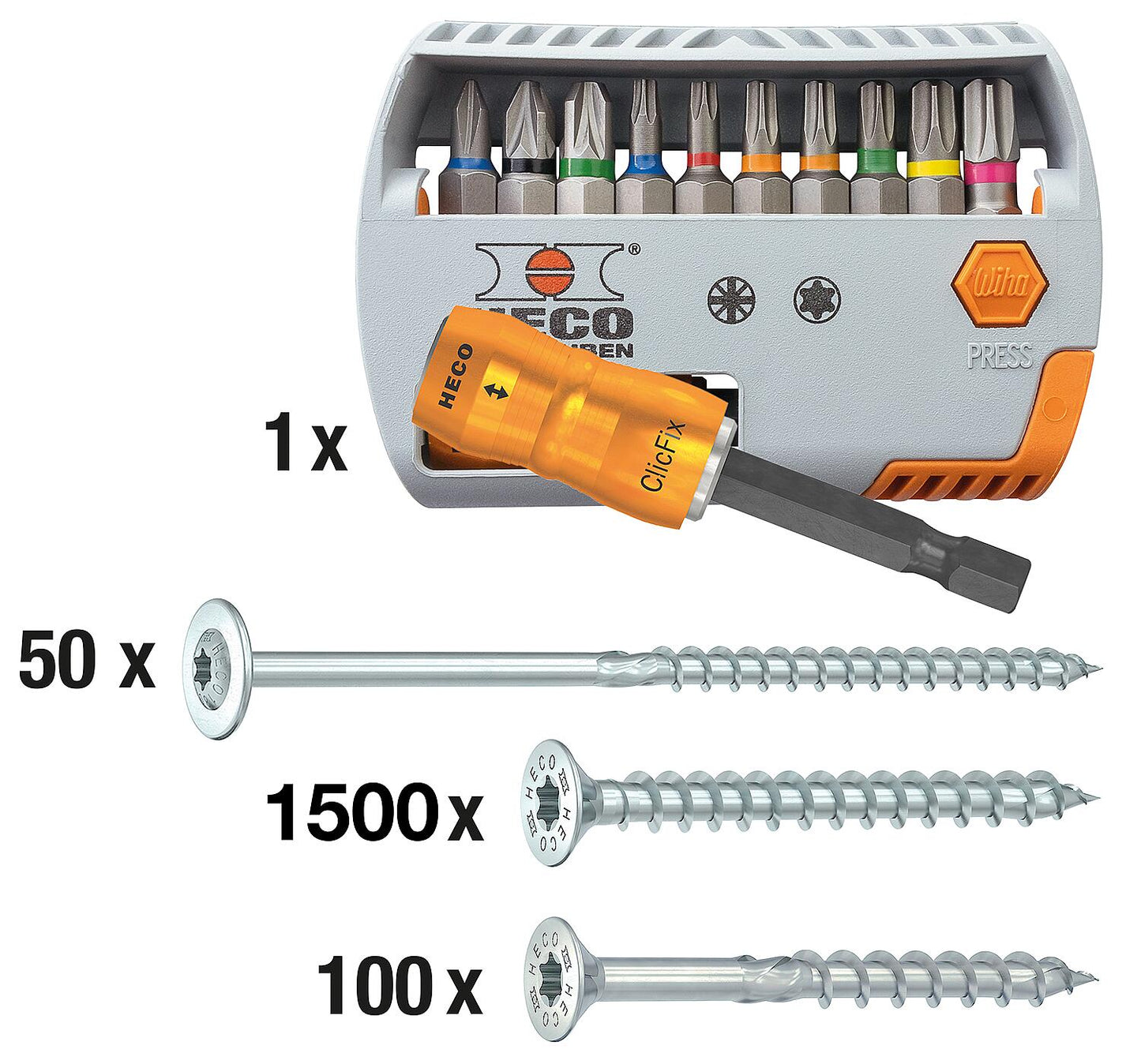 Coffret professionnel « Carpenter » HECO-TOPIX-plus, vis à tête fraisée et à tête bombée, 1662 pièces
