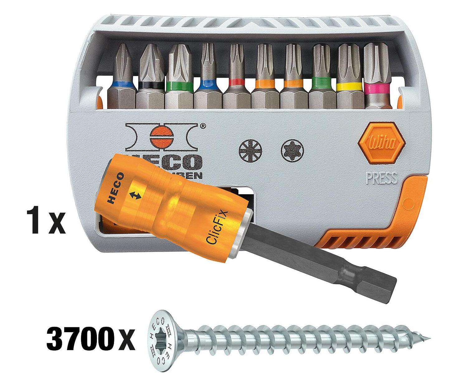 Coffret professionnel « Charpentier » HECO-TOPIX-plus, vis à tête fraisée, 3711 pièces