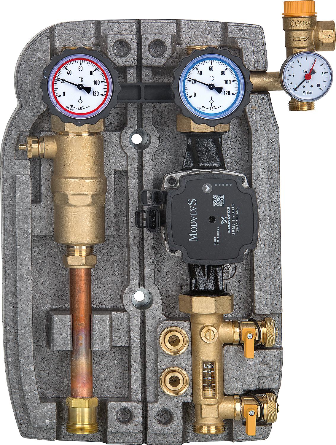 Solarstation Easyflow Typ 3 HE, Zweistrang mit Luftabscheider, mit Grundfos Solar-Umwälzpumpe