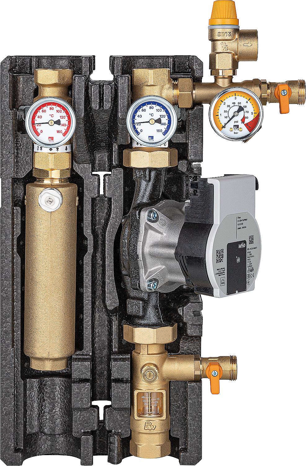 Solar station Maxi Basic DN25(1"), 2-strand, flowmeter Wilo Para ST 25-180/8-75, PWM