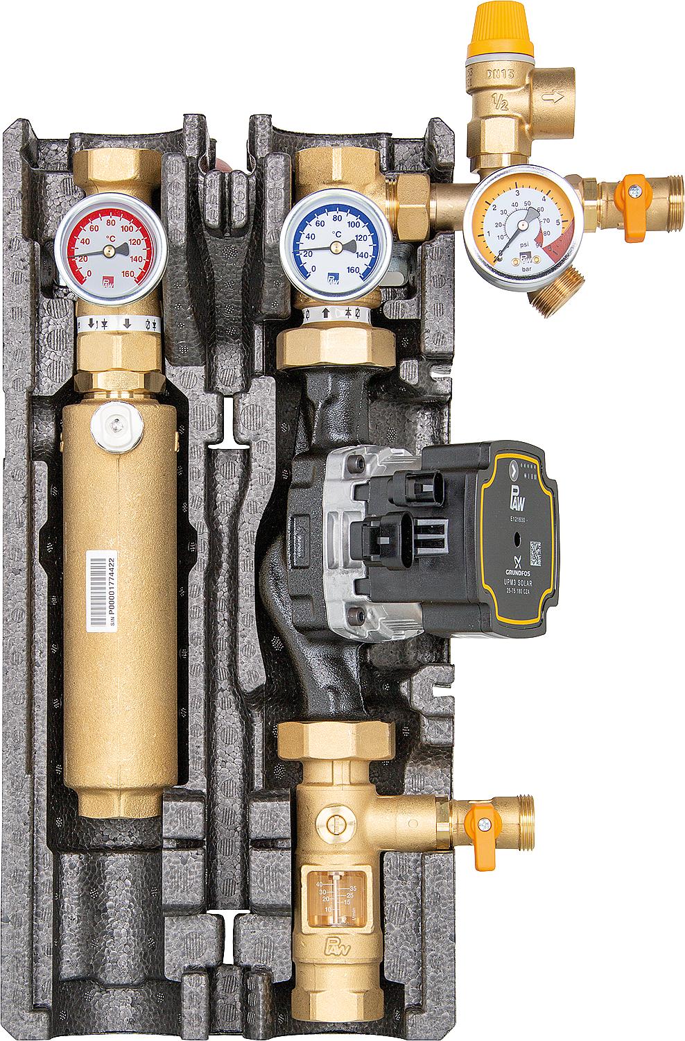 Solar station Maxi Basic DN25(1"), 2 strand, flowmeter Grundfos UPM3 Solar 25-75
