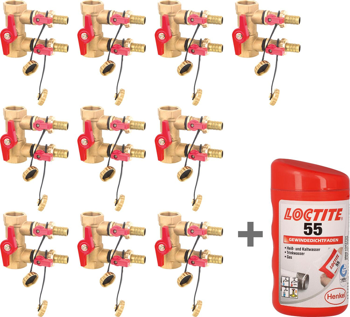 Pack économique : 10 unités de rinçage et de remplissage DN 25 (1") IG 2xKFE 1/2" + mastic d'étanchéité LOCTITE 55 offert, 160 m