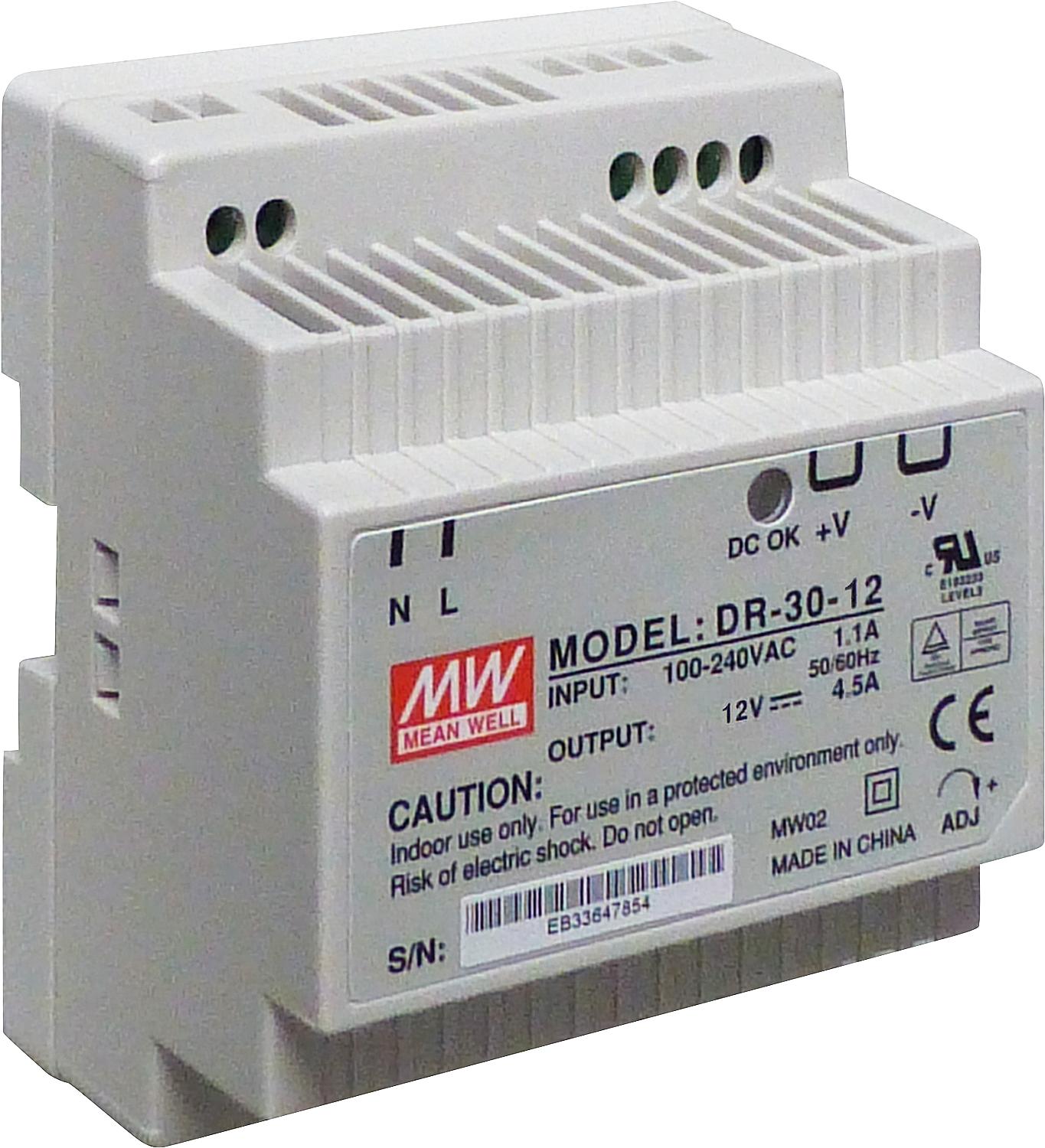 Alimentation 60 W, entrée 230 V CA, sortie 12 V SC, pour rail DIN