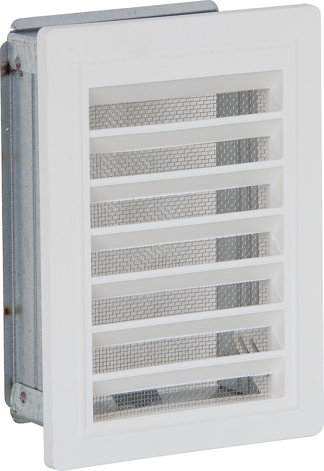 Ventilation grille with fly screen and mounting frame 200 mm x 200 mm plastic white
