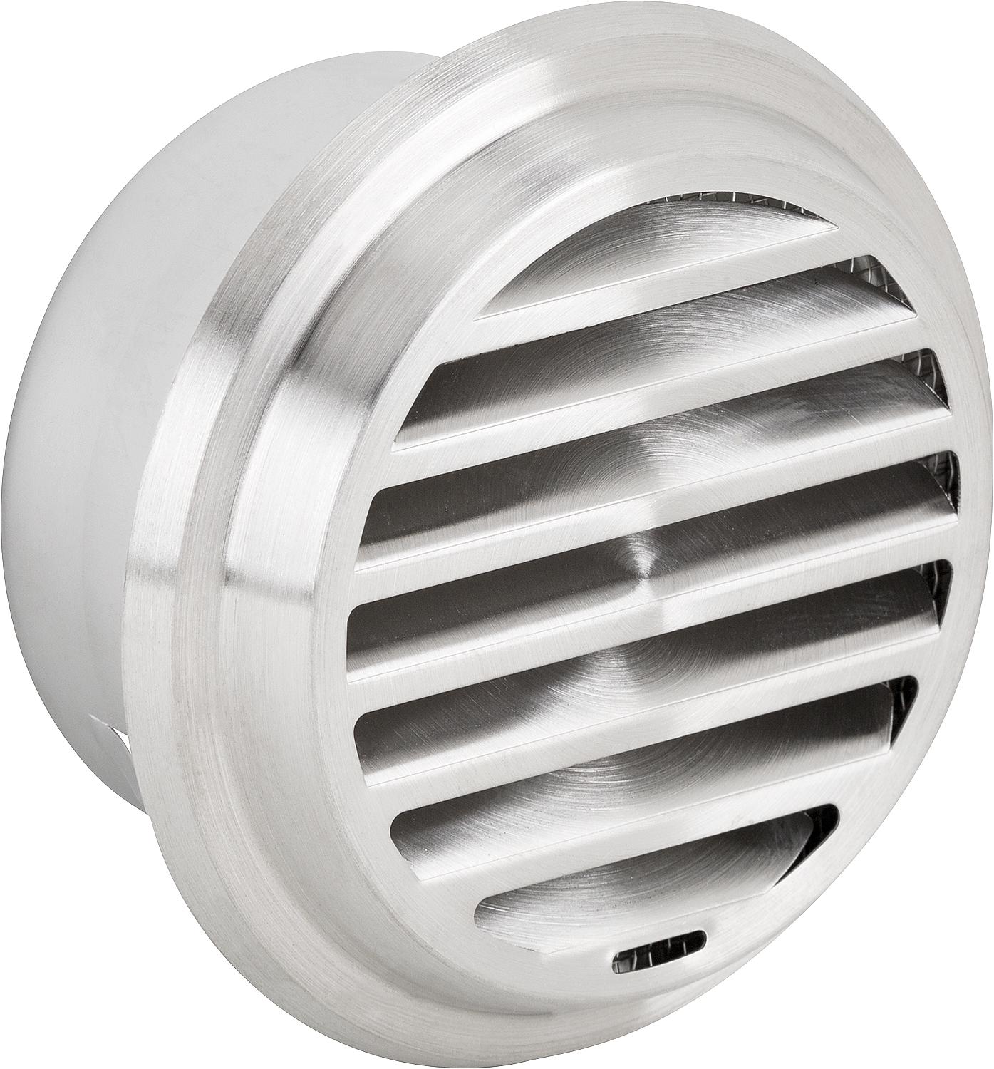 Stainless steel ventilation grille SMG 150 with integrated fly screen, connection diameter 150 mm, outer diameter 186 mm
