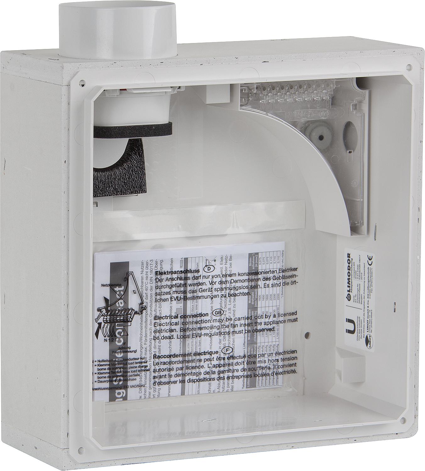 Boîte encastrée Limodor compacte/BR avec évent d'évacuation latéral DN80.