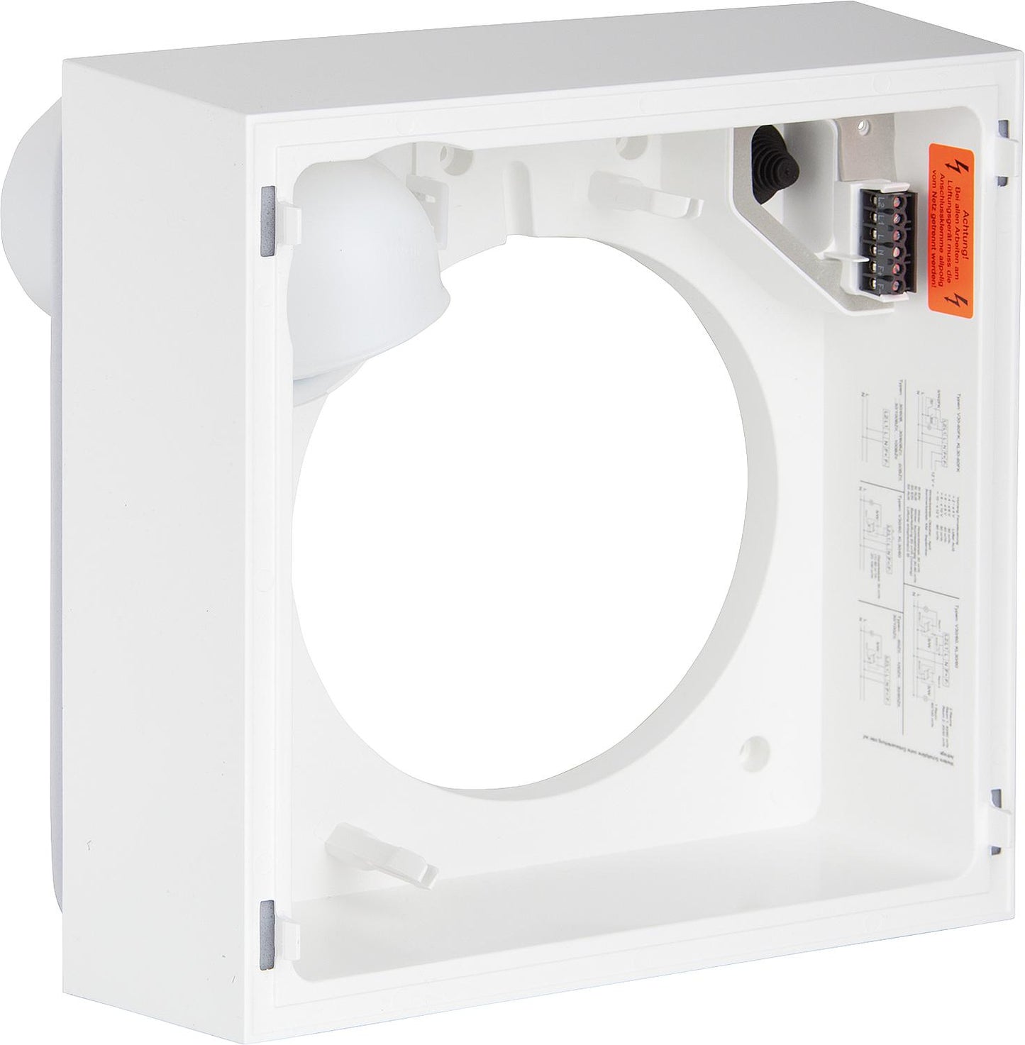 Surface-mounted housing Lunos Silvento 3/AP, drain connection DN80 on the back
