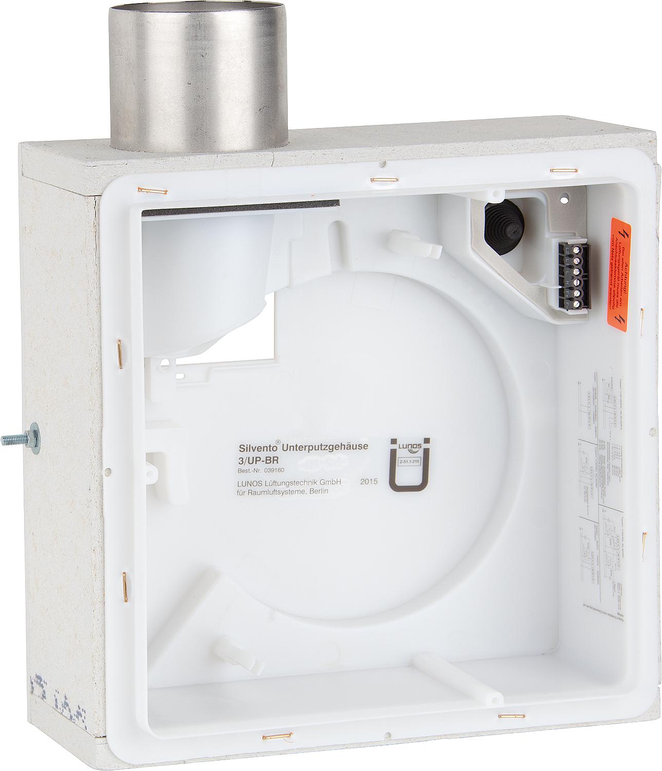 Lunos Silvento 3/UP-BR flush-mounted housing, DN80 side drain connection, with fire protection