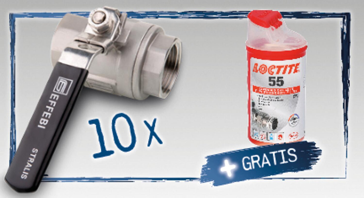 Aktionspaket 10x Edelstahlkugelhahn DN25 (1")+ 1x Gewindedichtfaden LOCTITE 55, 160m