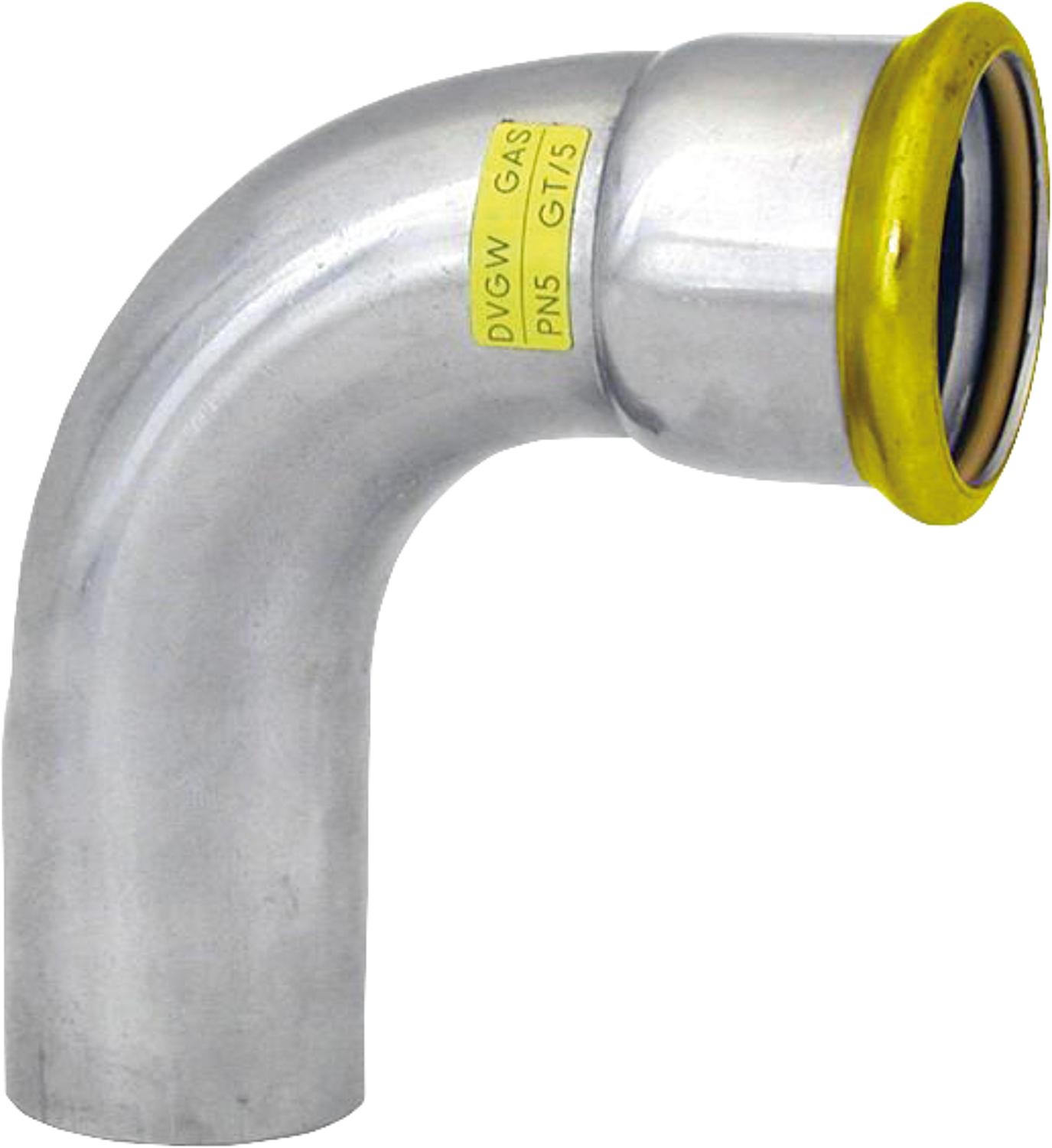 Stainless steel press fitting gas insertion elbow 90°, i/a 90°, DN 108, M contour