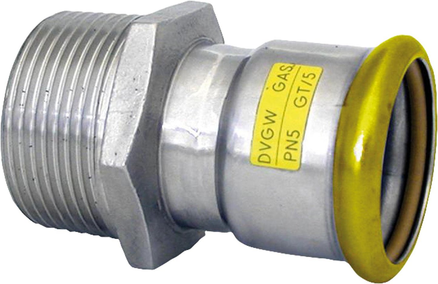 Stainless steel press fitting gas transition sleeve male thread, DN 88.9 x 3", M-profile