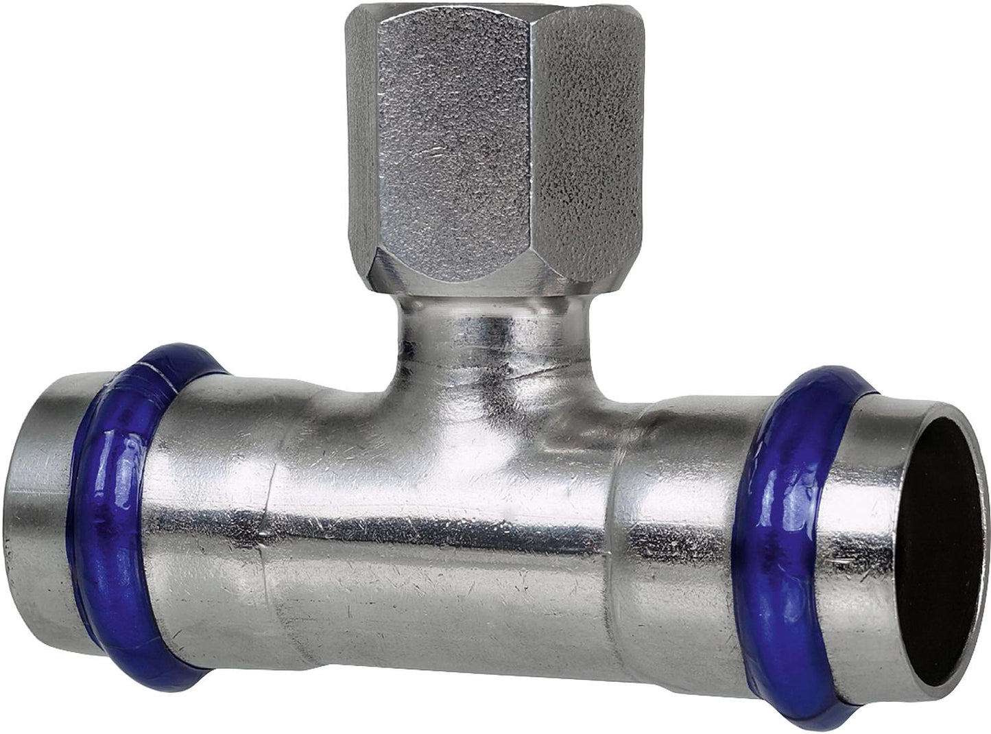 Stainless steel press fitting V-contour tee with female thread 54mm x DN 20 (3/4") x 54mm