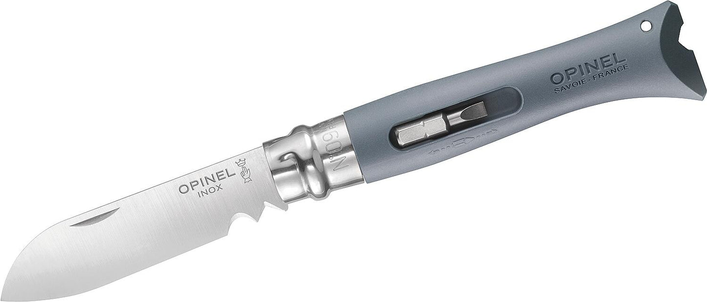 OPINEL 254327 n° 09 Couteau de poche DIY, acier inoxydable, manche gris